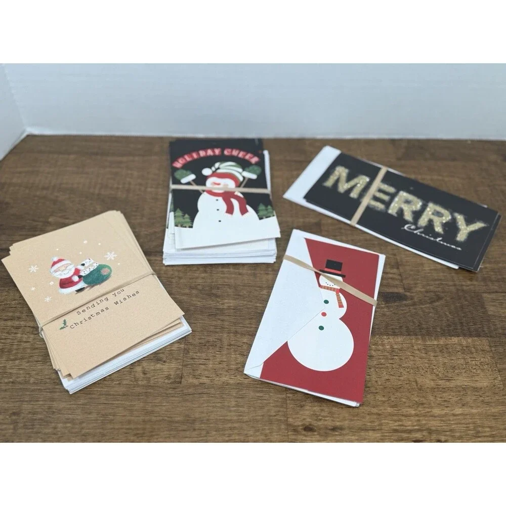 Christmas Greeting Cards Santa Claus & Snowman Folded Cards with Envelopes Lot